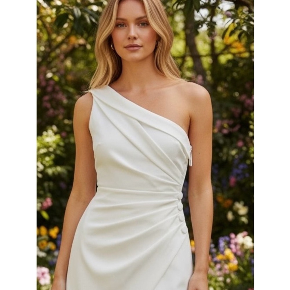 DO+BE One-Shoulder Cream‎ Mini Dress with Draped Front